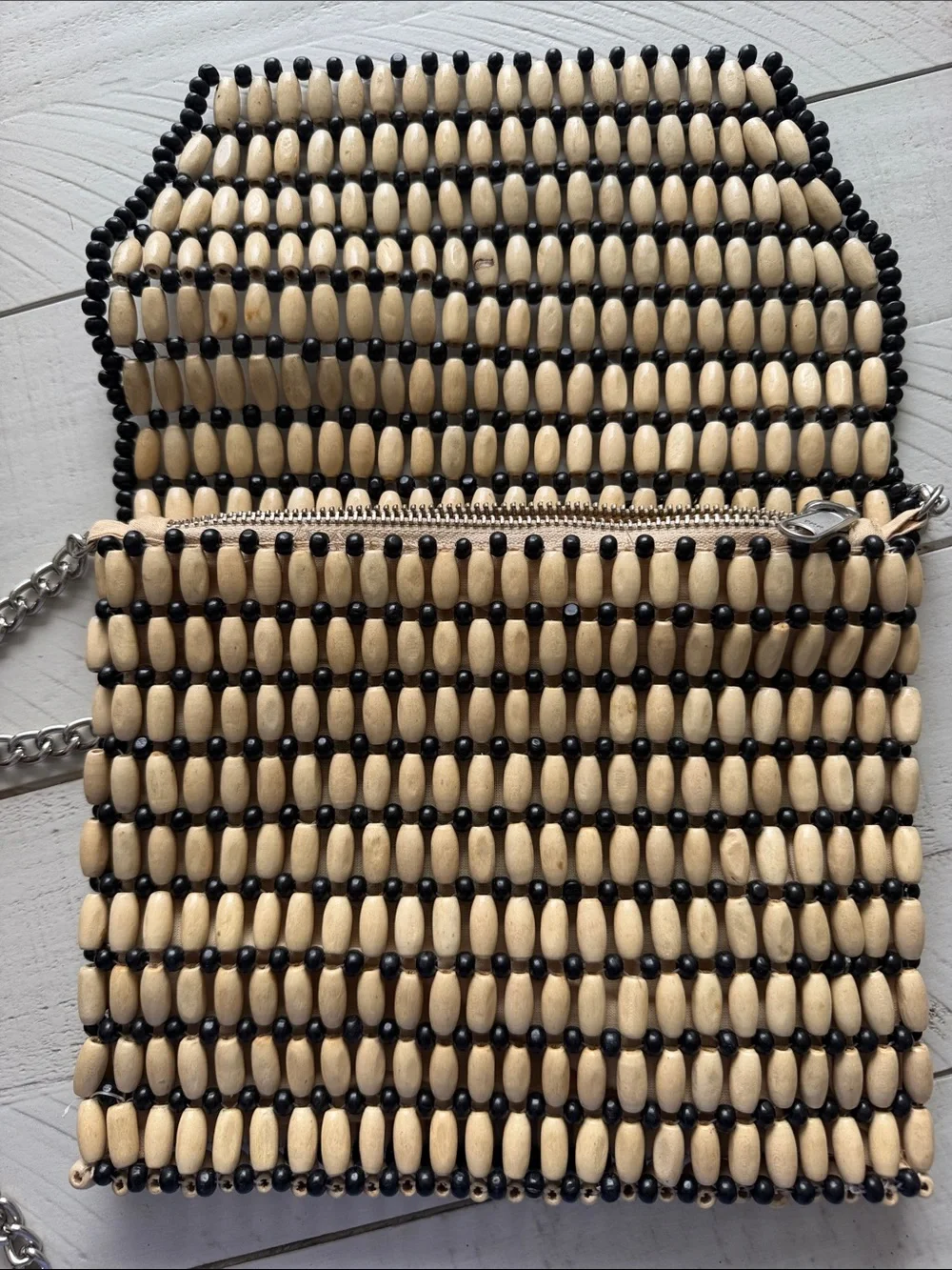 Topshop bag beaded Beaded Crossbody Bag in Cream and Black